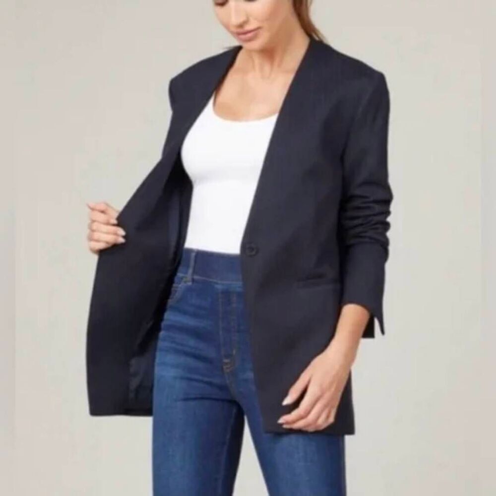 Spanx The Perfect Collarless Blazer Black Ponte Knit One Button Size M